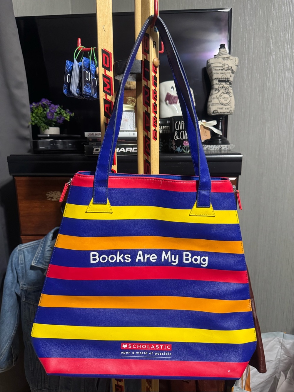 Super Cool!😎Scholastic Reading Club "Books Are My Bag" Multi-Striped Faux Leathe